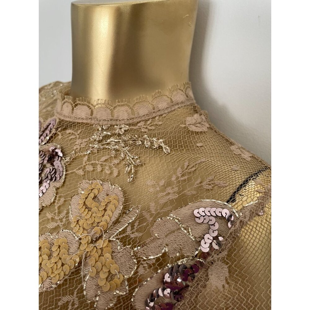 Vintage Rina Di Montella Sheer Lace Dress With Embroidered Floral Sequins Size 6 - Picture 14 of 16